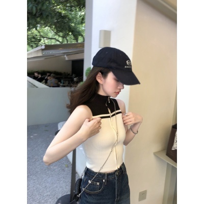 HANDLE HARRISON 千金polo 時髦拼色針織背心女夏季短款無袖上衣