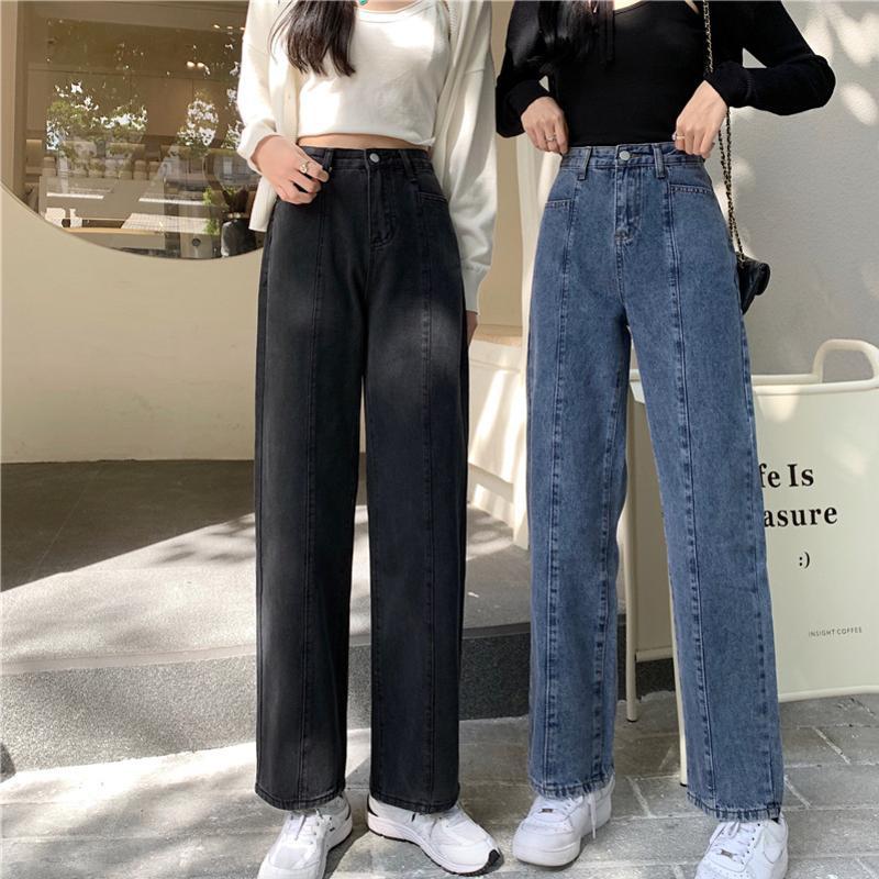 實拍直筒牛仔褲女夏季薄款春夏新款高腰垂感顯瘦小個子闊腿褲子