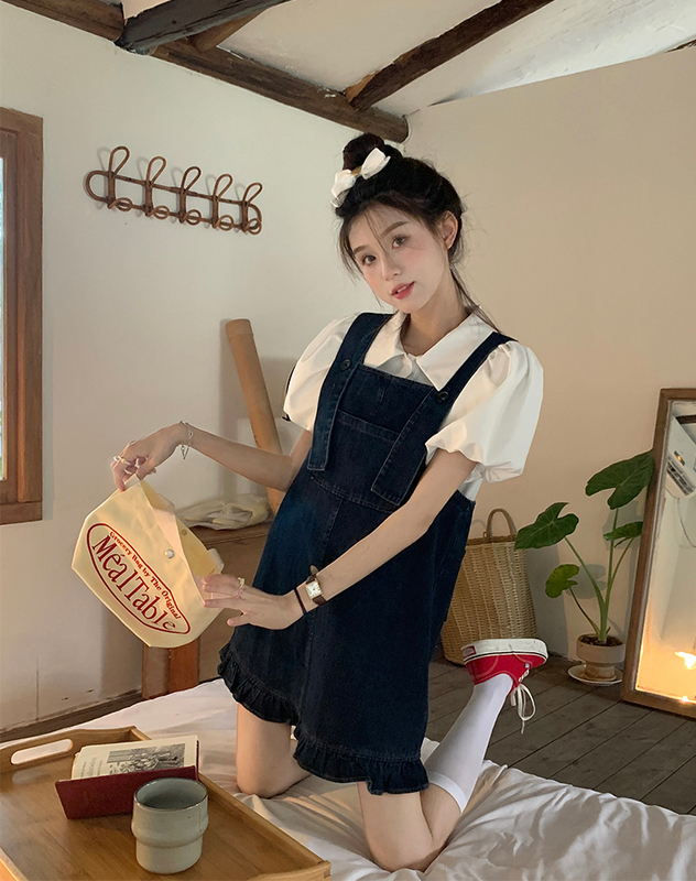 實拍 韓chic元氣少女背帶裙+襯衣