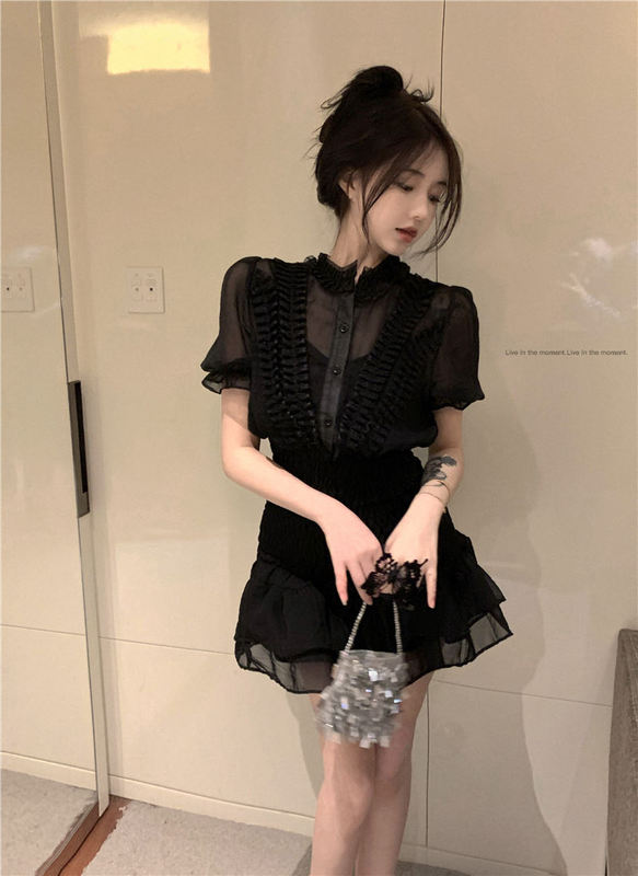 實拍 高級感韓系法式溫柔風小個子收腰短裙子帶內搭