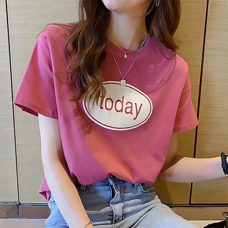 短袖T恤女ins潮2024新款夏季韓版百搭學生字母印花上衣女裝
