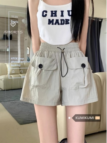 [Kinmian Yamamoto] Designed pocket high-waist overalls for women niche loose wide-leg casual pants straight shorts