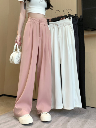 [Real shot] Wide-leg pants for women, summer drapey suit pants, high-waisted slimming design, casual straight pants