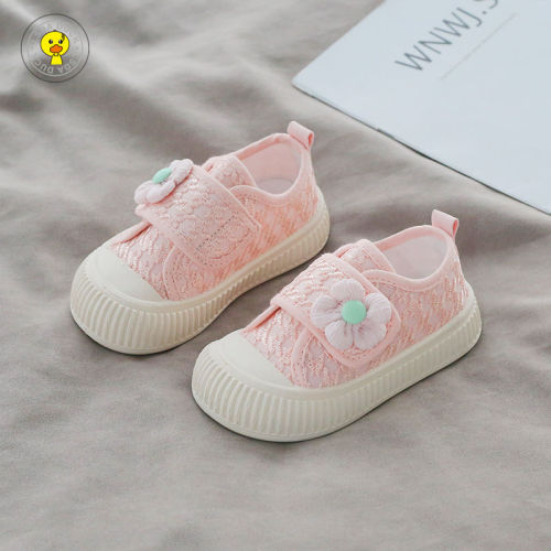 Its little yellow duck children's canvas shoes spring and autumn girls' shoes baby single shoes girls sneakers kindergarten performance shoes trendy