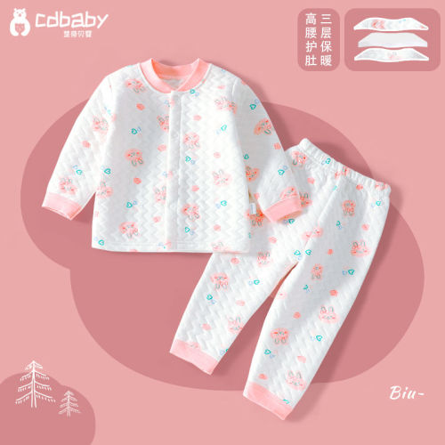 Children's thermal clothing pure cotton suit boys and girls thickened pullover thickened baby autumn clothes and autumn pants autumn and winter