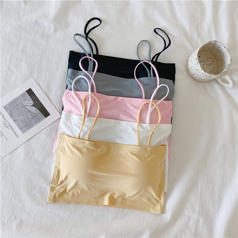 2024 Summer Korean Style No Wire Strap Sexy Ice Silk Bandeau Beautiful Back Wrapped Breast Sports Bra Seamless Underwear
