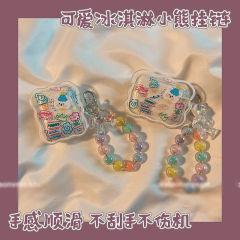 Cute Doodle Cartoon Crystal Bear AirPods Pro Earphone Case Suitable for Apple Bluetooth 2/3 Generation Protective Case for Girls
