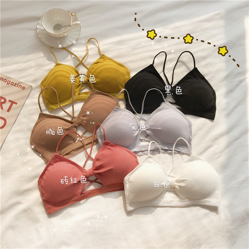 *Real shot of spring and summer no steel ring push-up bra with beautiful back, hollow chest, bottoming camisole, small vest for women, real price