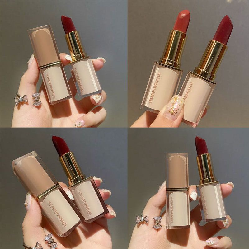 HERORANGE crystal square tube lipstick student party affordable matte matte whitening lipstick gift box packaging