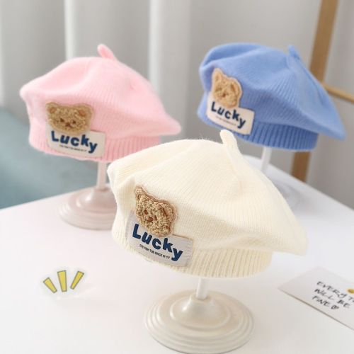 Children's hat autumn and winter infant knitted beret cute bear boy and girl baby painter wool hat trendy