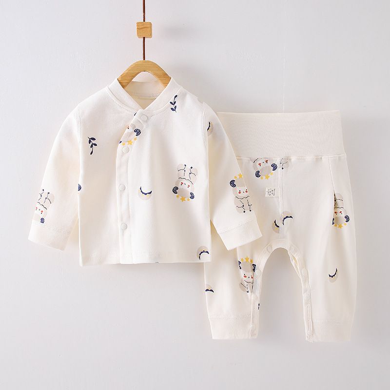 Spring and Autumn Children's Underwear Set Newborn Baby Pure Cotton Boneless Split Autumn Clothes Autumn Pants Baby Set High Waist Belly Protective Pants