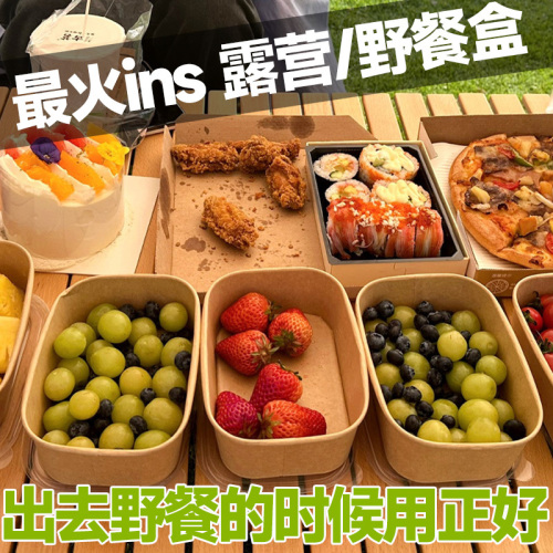Kraft paper disposable square takeaway packaged camping picnic box with rice lunch can be microwaved and leak-proof paper bowl