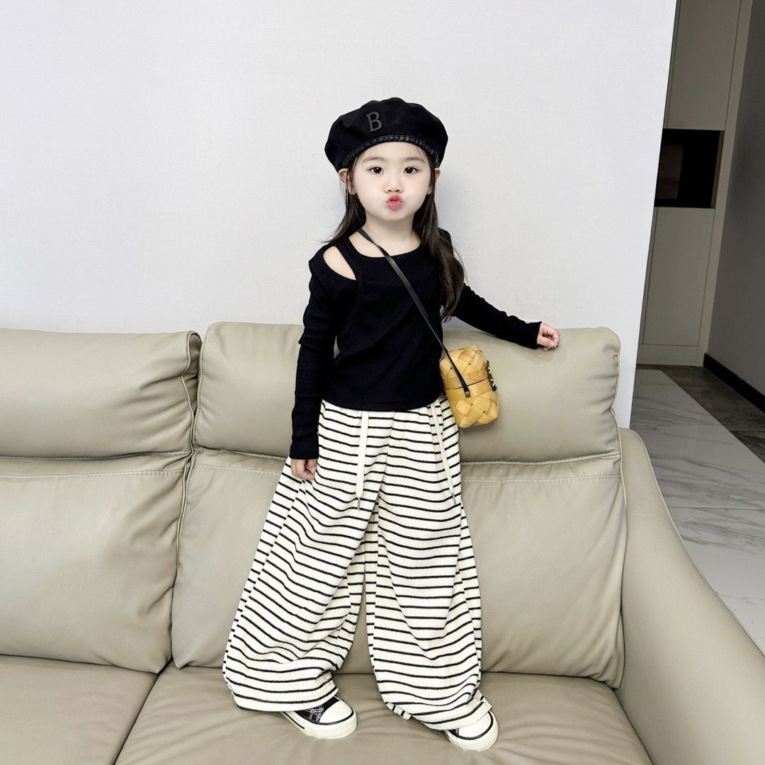 Girls suit autumn new style long-sleeved tops for children and young children, stylish wide-leg pants two-piece set, baby girl casual suit