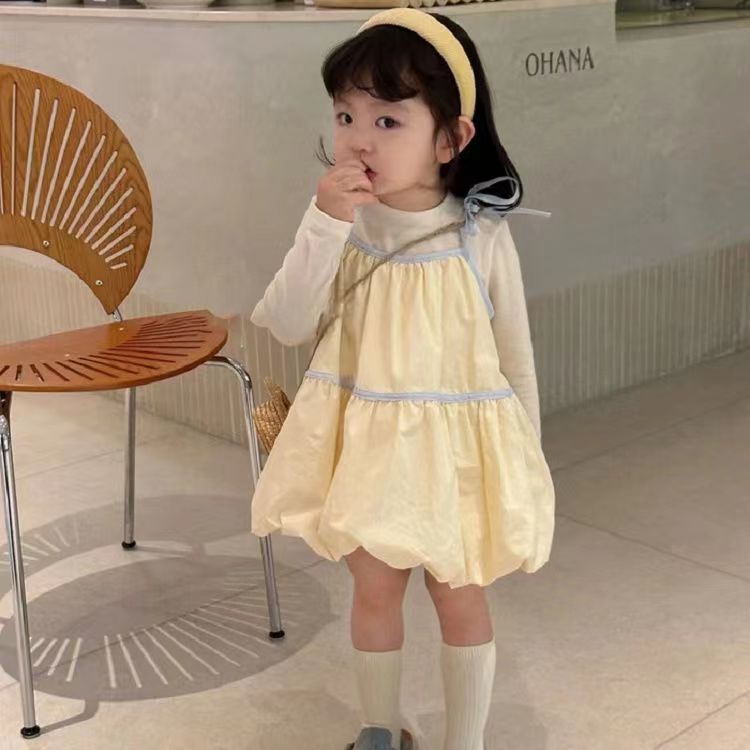 Girls Dress Spring 2024 New Fashionable Baby Girl Puff Skirt Two-piece Set Korean Style Children's Suspender Skirt Trendy