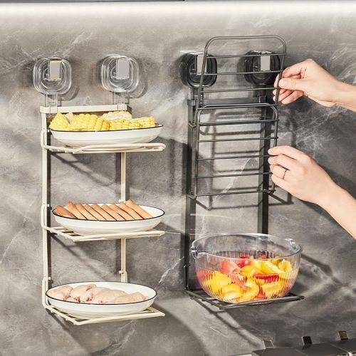Suction cup vegetable preparation rack kitchen vegetable rack side dish rack wall-mounted punch-free dish storage rack vegetable dish storage rack