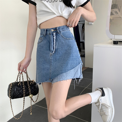 Real shot of designer denim skirt for women 2024 summer new high-waist hot girl slim and versatile A-line short skirt trend