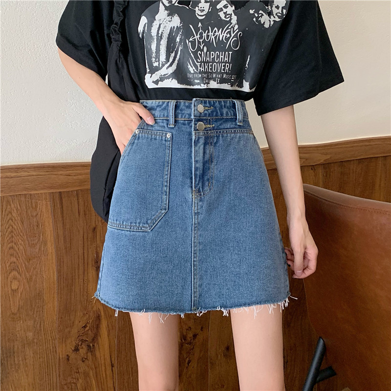 實拍辣妹設計感休閒A字包臀裙美式高腰牛仔半身裙女2024夏季短裙