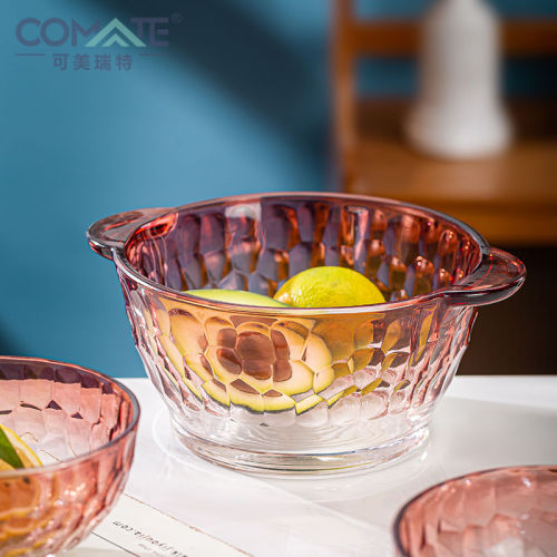 1200ml high-looking light luxury gradient red ice pattern double ear bowl large salad bowl rice bowl glass bowl