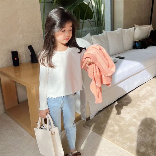 Girls' bottoming shirts spring and autumn 2023 spring new style baby style long-sleeved T-shirts versatile pure cotton round neck tops trendy