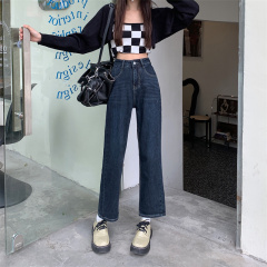 實拍復古小個子牛仔褲女裝2024夏季新款修身高腰直筒顯瘦九分褲子