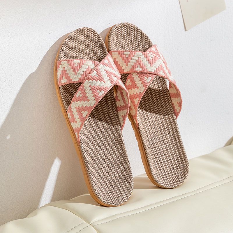 Breathable anti-odor linen slippers for men's home four seasons indoor home soft-soled non-slip floor slippers for women summer
