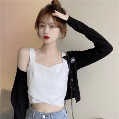 Real shots and real prices~ Summer camisole with bottoming tube top and sexy chest-wrapped solid color short top