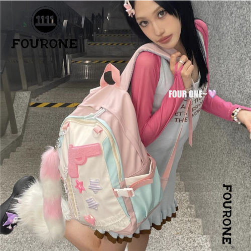 Girl's schoolbag pink pistol foxtail personality niche new large capacity backpack backpack for women