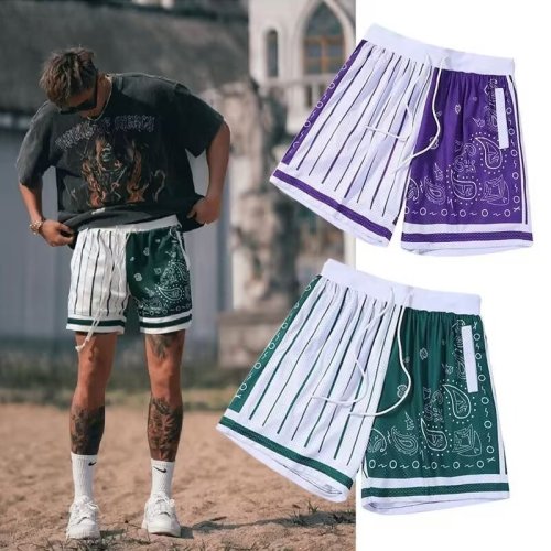 American retro mesh basketball shorts men's knee-length sports fitness graffiti loose casual quick-drying shorts