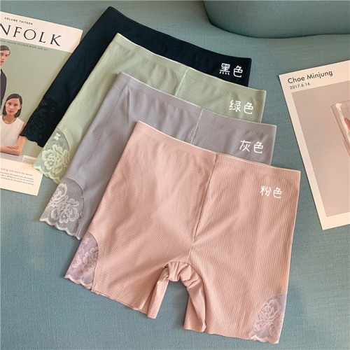Actual shot of new ice silk seamless safety pants, pure cotton crotch underwear, lace anti-exposure thin leggings