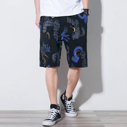 Summer shorts men's trendy brand leopard print loose casual trendy outer wear mid-pants versatile Korean style five-quarter pants