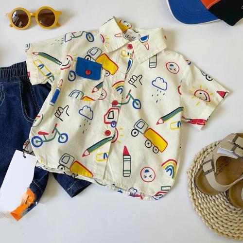 Boys' summer clothes, Korean children's clothes, fashionable design, baby short-sleeved shirts, trendy and fashionable children's clothes