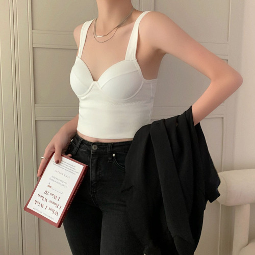 Actual shot and real price 2023 new retro solid color versatile waist slimming waist camisole top with chest pad and beautiful back