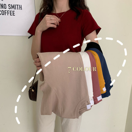 Actual shot and real price 2022 spring and summer basic versatile candy color ~ Slim round neck T-shirt worn inside and outside