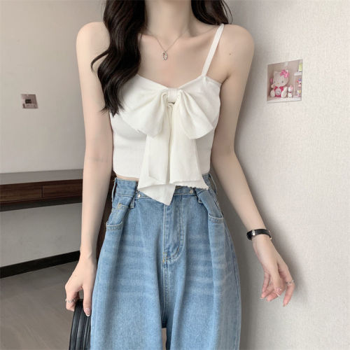 White bow small camisole for women to wear summer new style unique sleeveless sexy hottie bottoming top