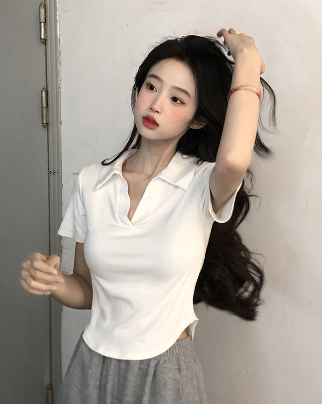 !  Real price!  Internet celebrity light and mature style small lapel slimming short T-shirt for women