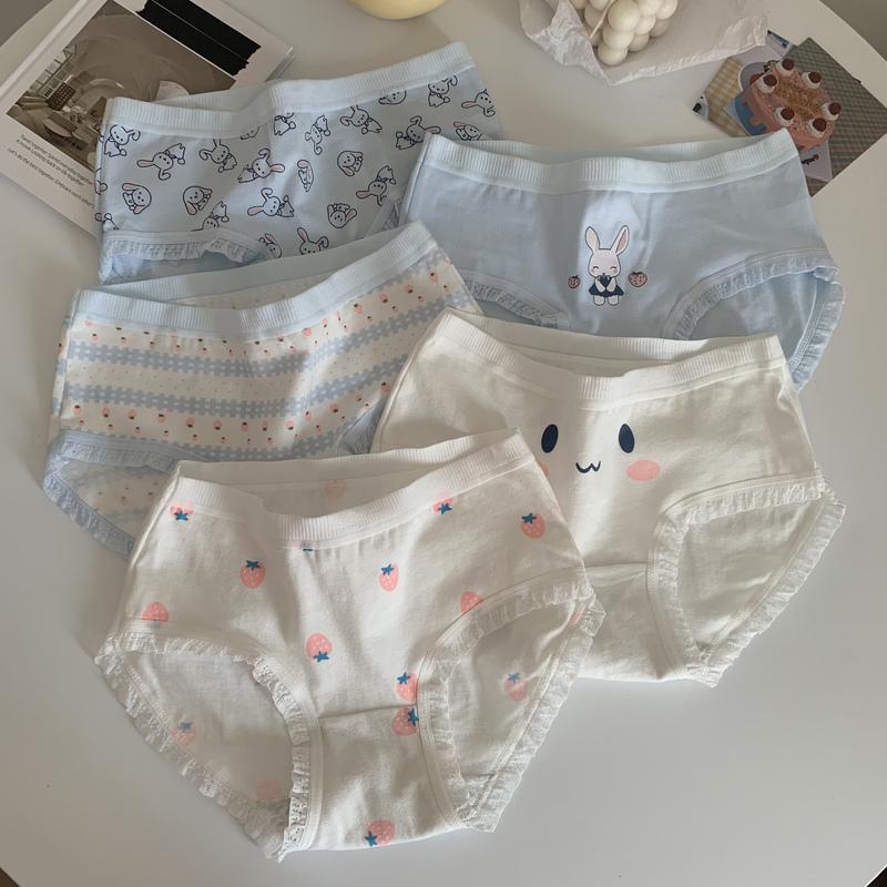Actual shot and real price pure underwear for women, versatile mid-waist Japanese style cute cartoon simple girl briefs strips