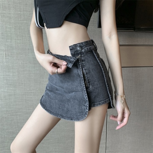 Real-stock denim skirt for women 2023 spring and summer new design niche high-waisted slim hip-covering culottes