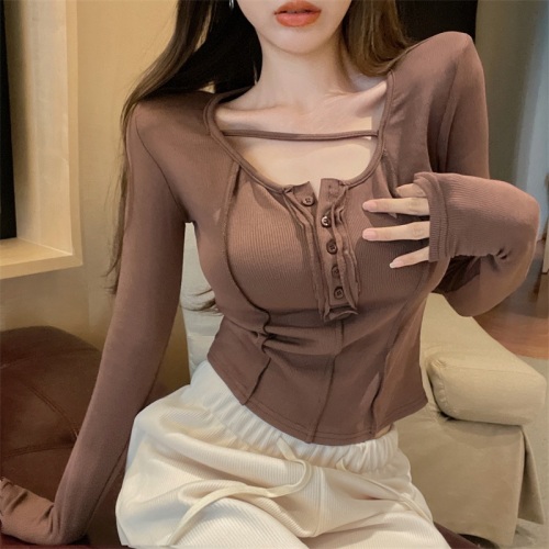 2023 Early Autumn Pure Desire Slim Long Sleeve Top Designed with a Bottoming Brushed Slim T-shirt
