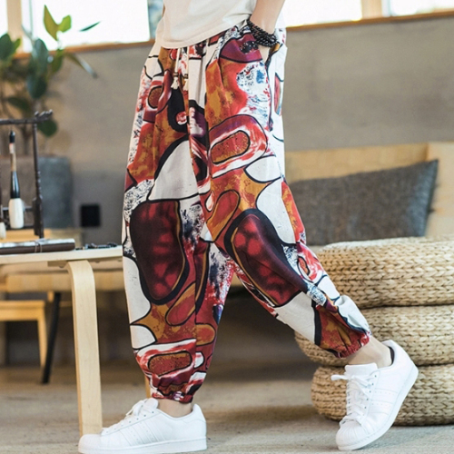 Ancient ethnic style printed casual nine-point pants for men 024 new summer harem pants elastic waisted pants