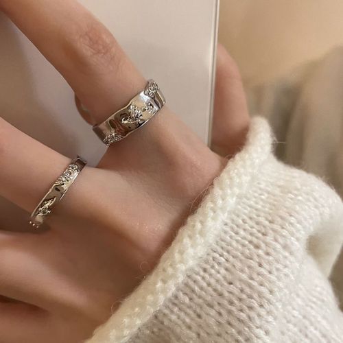 Silver pigment circle zircon open ring set female cold temperament couple ring fashion personality index finger ring tide