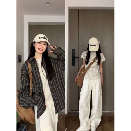 Korean style retro black and white plaid shirt women's thin long-sleeved sun protection jacket design