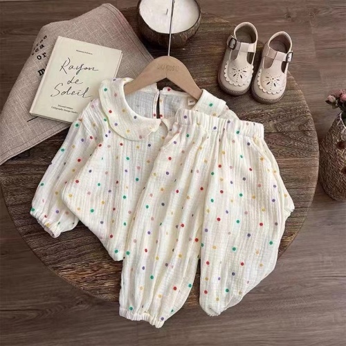 Girls' pajamas spring and summer cotton gauze children's home clothes gauze children's long-sleeved baby girl summer thin summer style