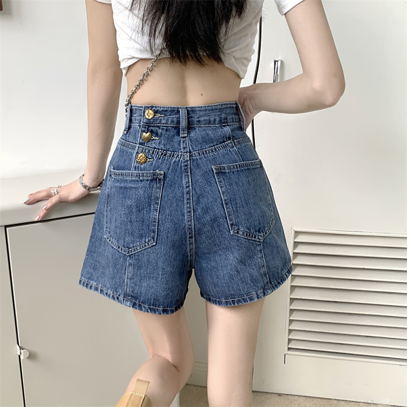 American sweet and spicy retro vibe denim shorts for women in summer hot girls high waist slimming distressed A-line hot pants trendy