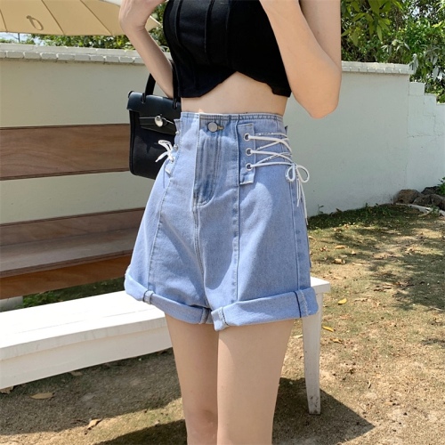 High-waisted denim shorts for women summer  new loose slimming wide-legged a-line design hot pants trendy