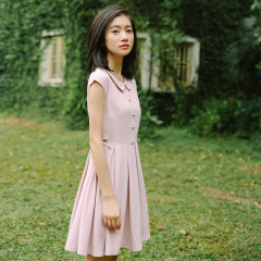 Actual shot, real price, Hepburn-style date style preppy waist-cinched doll collar dress