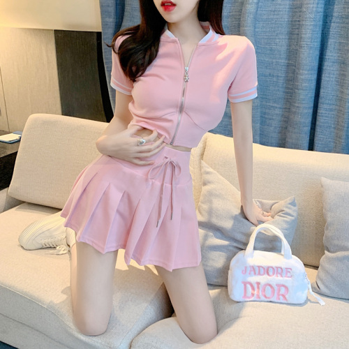 Real shot of salty or sweet casual fashion suit for women summer 2022 new sweet slimming and western style two-piece set