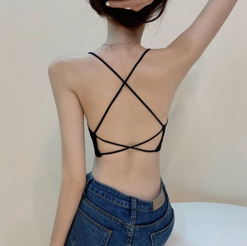 **Actual price**~Real shot of thin strap double cross beautiful back big backless sexy short camisole for women