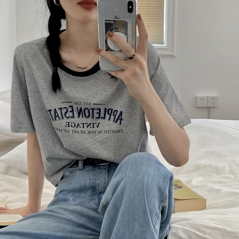 Actual shot and real price Spring and summer Korean style chic print age-reducing versatile short-sleeved T-shirt women's tops
