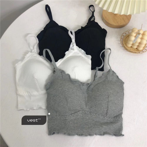 Pure cotton camisole women's padded tube top beautiful back underwear anti-exposure outer wear bottoming fungus short top