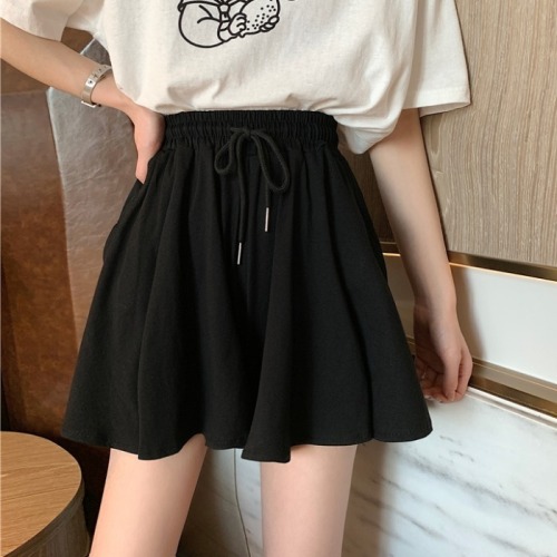 6535 cotton  new style high waist drawstring casual a line wide leg shorts for women trendy